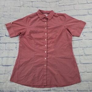 Chick-fil-A Oobe Shirt WOMEN L Red Micro-Check Short Sleeve Button Down Uniform